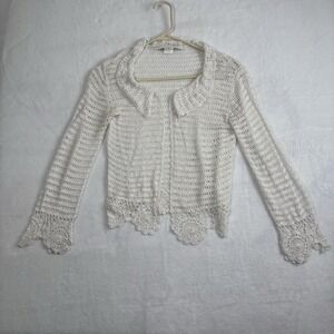 Y2K Bette Paige White Knitted Cardian Long Sleeve Sweater Women's Large Stains‎
